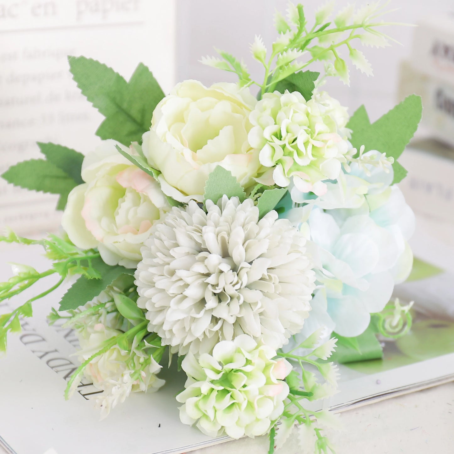 Silk Peony & Hydrangea Bouquet – Elegant Faux Flowers for Home, Weddings & Décor