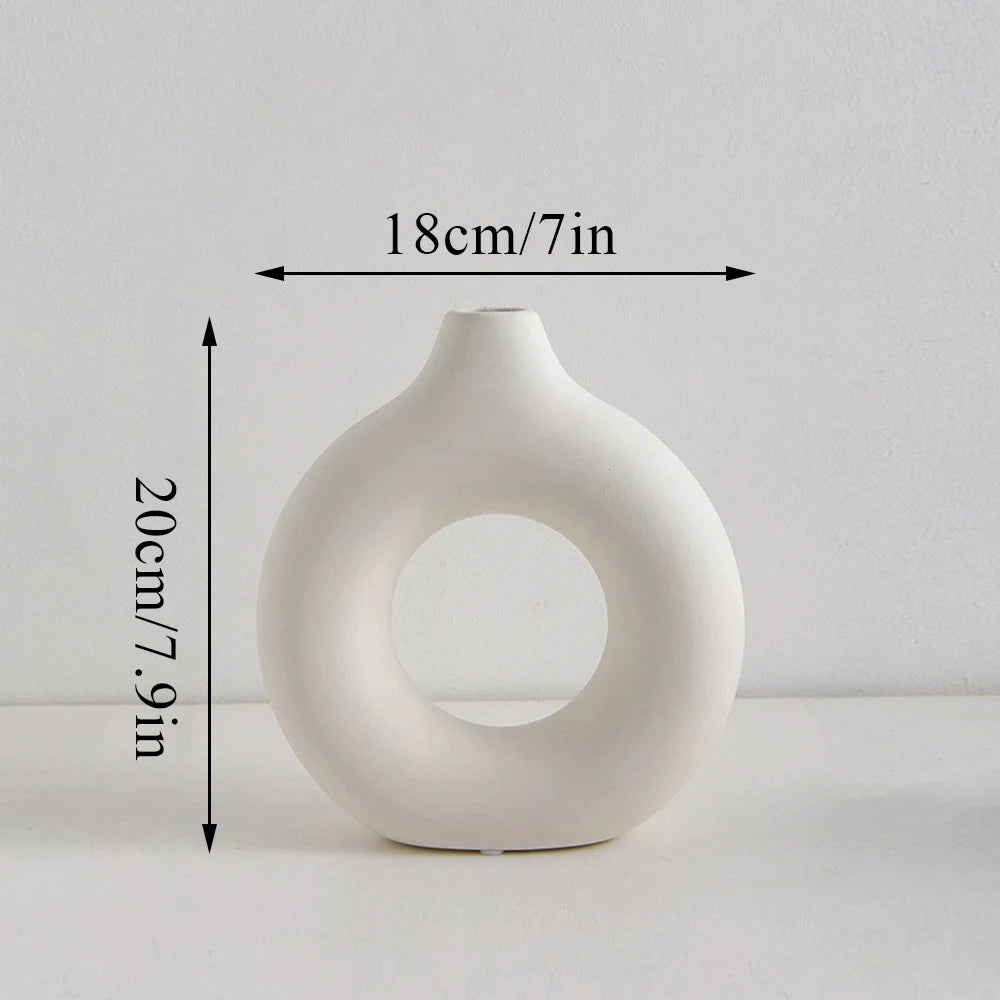 Nordic Hollow Ceramic Vase | Circular Modern Decor for Home & Office