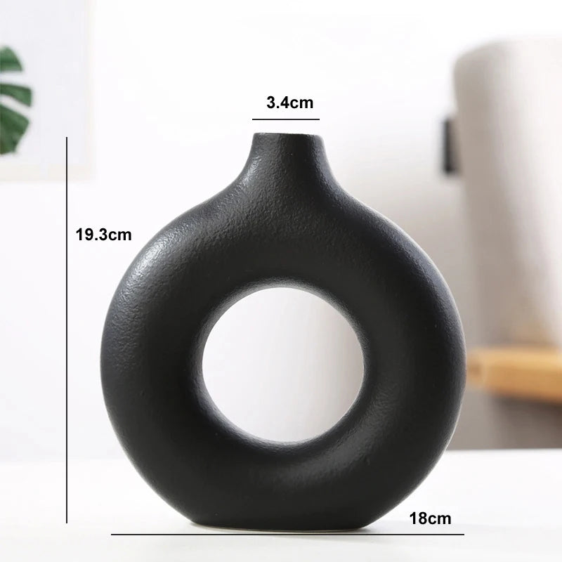 Nordic Circular Hollow Ceramic Vase – Modern Flower Pot for Home & Office Décor