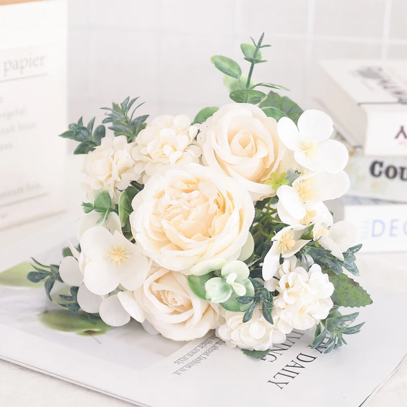 Silk Peony & Hydrangea Bouquet – Elegant Faux Flowers for Home, Weddings & Décor
