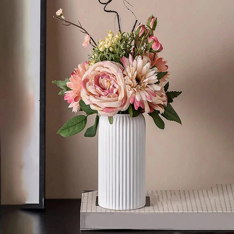 Striped Ceramic-Inspired Vase – Creative Floral Display for Home Décor