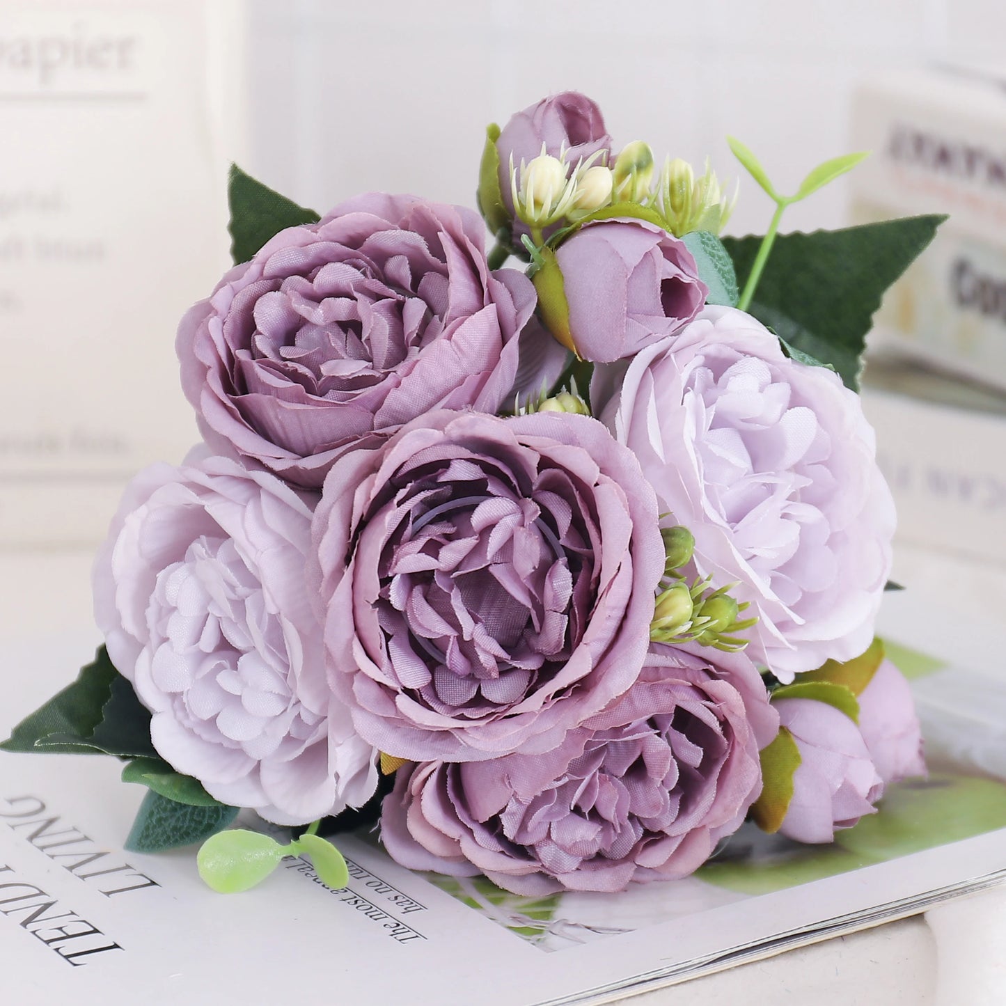 Silk Peony & Hydrangea Bouquet – Elegant Faux Flowers for Home, Weddings & Décor