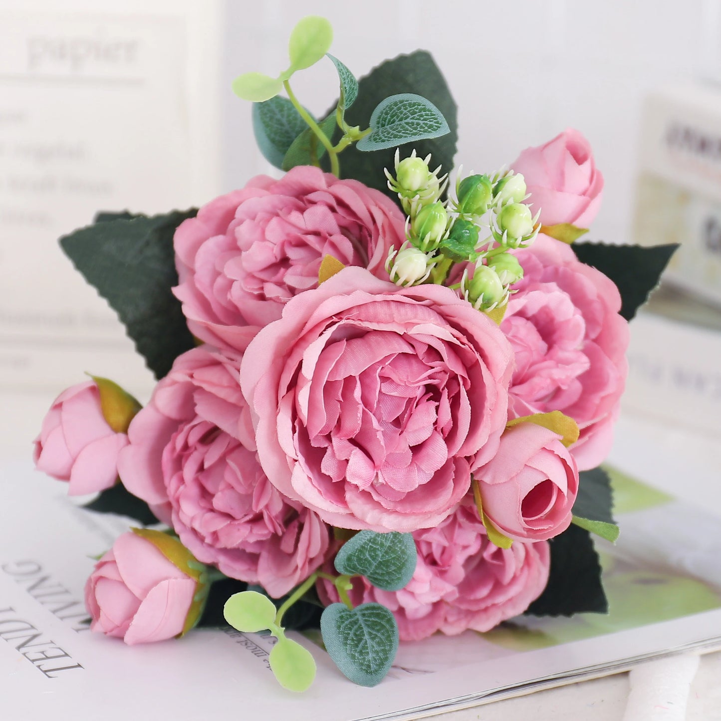 Silk Peony & Hydrangea Bouquet – Elegant Faux Flowers for Home, Weddings & Décor