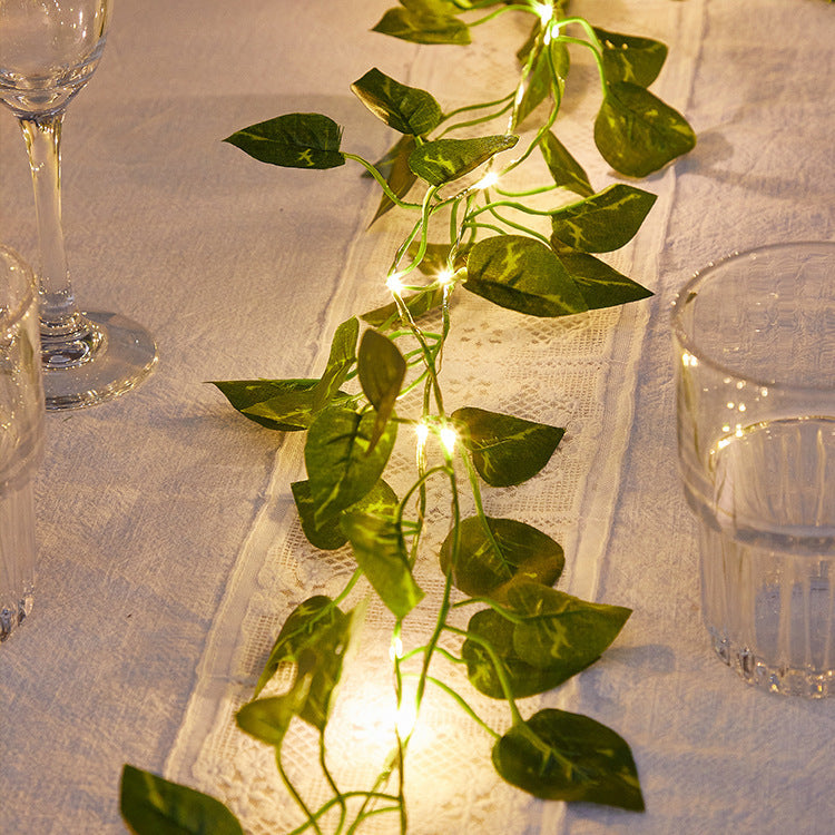 Maple Leaf Green Rattan String Lights | Copper Wire LED Lights for Room Decoration