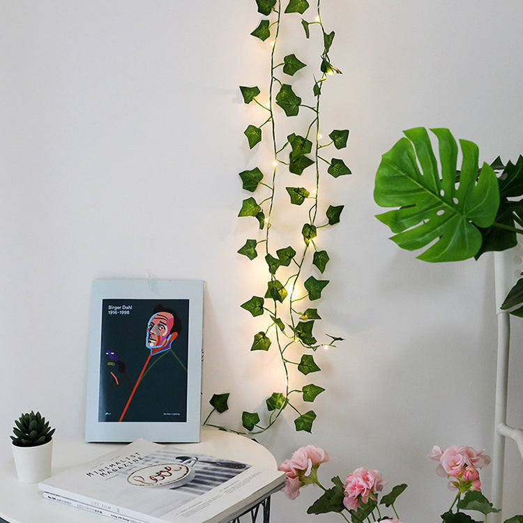 Maple Leaf Green Rattan String Lights | Copper Wire LED Lights for Room Decoration