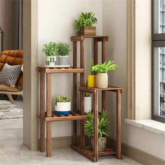 6-Tier Wood Plant Corner Stand – Indoor/Outdoor Display Rack for Flowers & Succulents