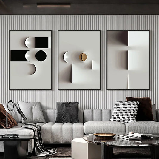 Nordic Abstract Black & White Geometric Canvas Art – Modern Wall Décor for Living Room