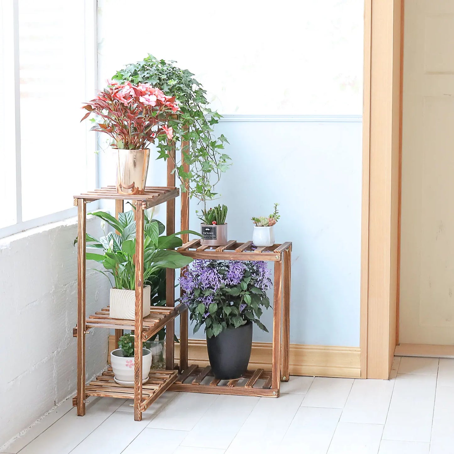 6-Tier Wood Plant Corner Stand – Indoor/Outdoor Display Rack for Flowers & Succulents