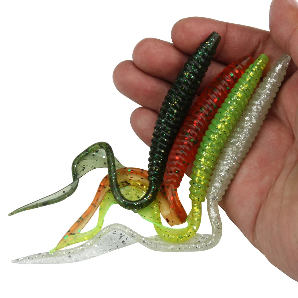 Spinpoler 18cm 13cm Soft Lure Worm Baits Flexible Long Tail 4 Colors Silicone Earthworm Worms Lifelike Fishing Lure 5pcs/Pack
