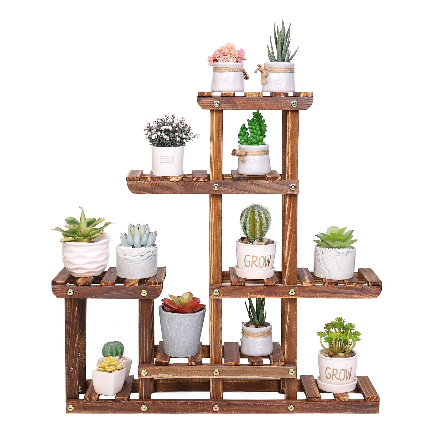 6-Tier Pine Wood Plant Stand – Succulent & Flower Display Rack for Indoor/Outdoor Balcony