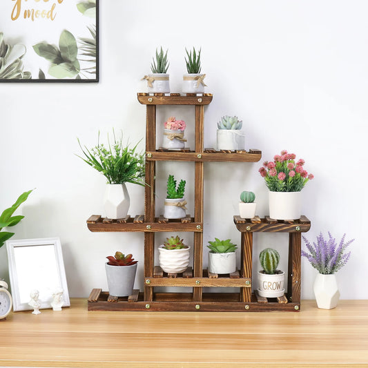 6-Tier Pine Wood Plant Stand – Succulent & Flower Display Rack for Indoor/Outdoor Balcony