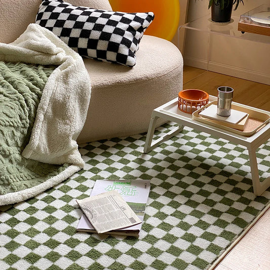 Japanese Style Carpets | Minimalist Living Room & Bedroom Plaid Checkerboard Rug, Large Plush Floor Mat