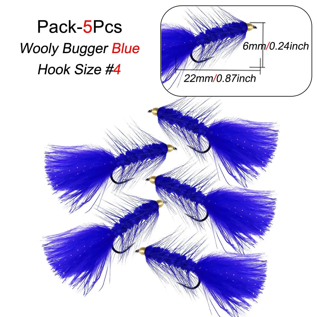 5Pieces Brassbead Wooly Bugger Fly Fishing Flies for Trout, Bass and Salmon-Streamer Assortment Flies Effective Artificial Baits