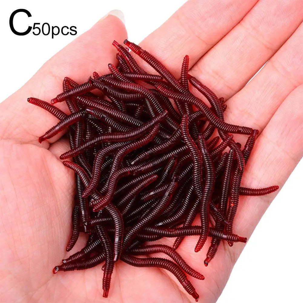 50pcs/100pcs Silicone Red Worm PVC Soft Lures 3.5cm Lifelike Red Worm Earthworm Rubber Baits Shrimp Bass Carp Artificial Fishing