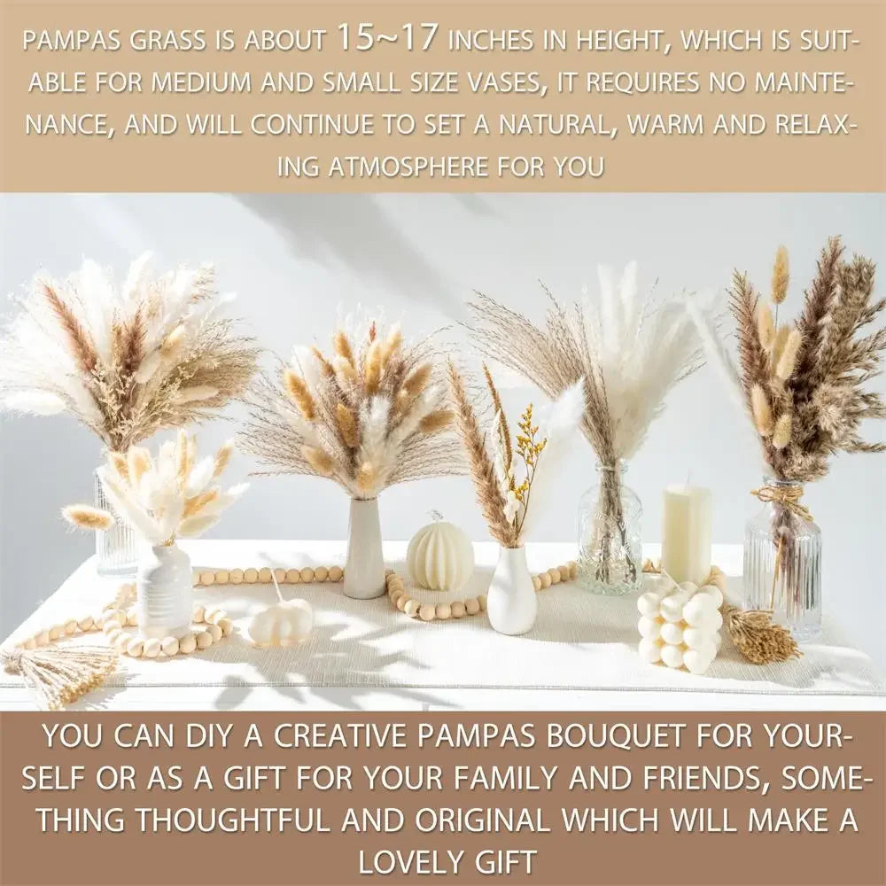 105-Piece Dried Floral Bouquet – Natural Pampas & Rabbit Tail Grass for Boho & Wedding Décor