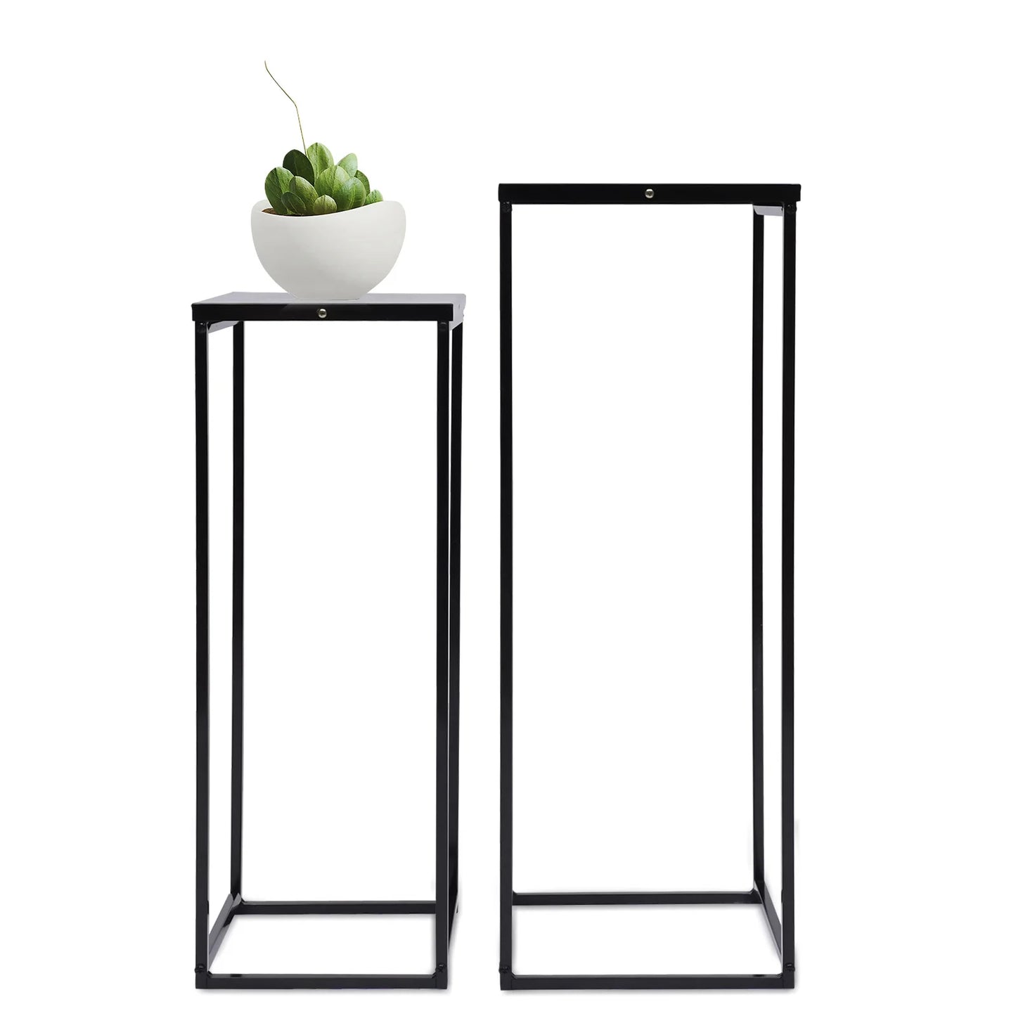 2-Piece Black Metal Plant Stand – Square Flower Holder for Garden & Living Room Décor