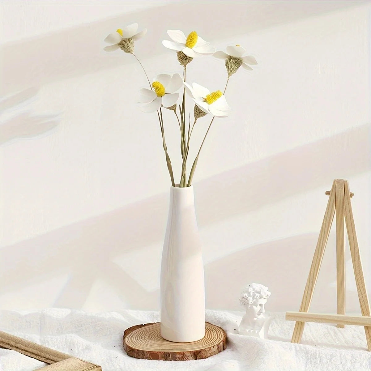 Modern Farmhouse Ceramic Vase – Decorative White Tabletop Décor for Living Room