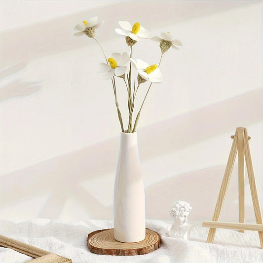 Modern Farmhouse Ceramic Vase – Decorative White Tabletop Décor for Living Room