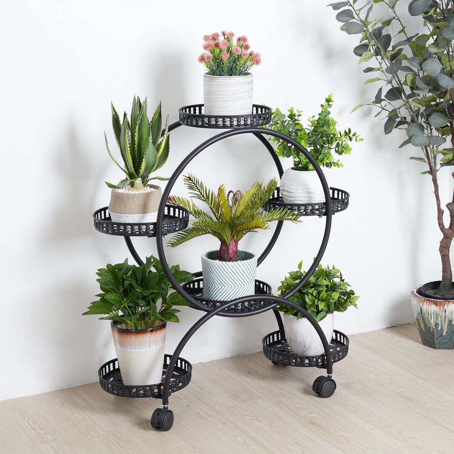 4-Layer Flower Stand with 6 Pots – Mobile Plant Shelf Rack for Balcony & Indoor Display