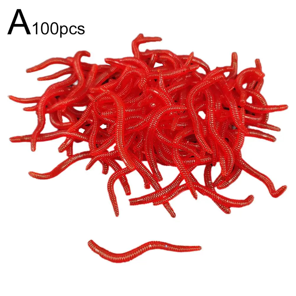 50pcs/100pcs Silicone Red Worm PVC Soft Lures 3.5cm Lifelike Red Worm Earthworm Rubber Baits Shrimp Bass Carp Artificial Fishing