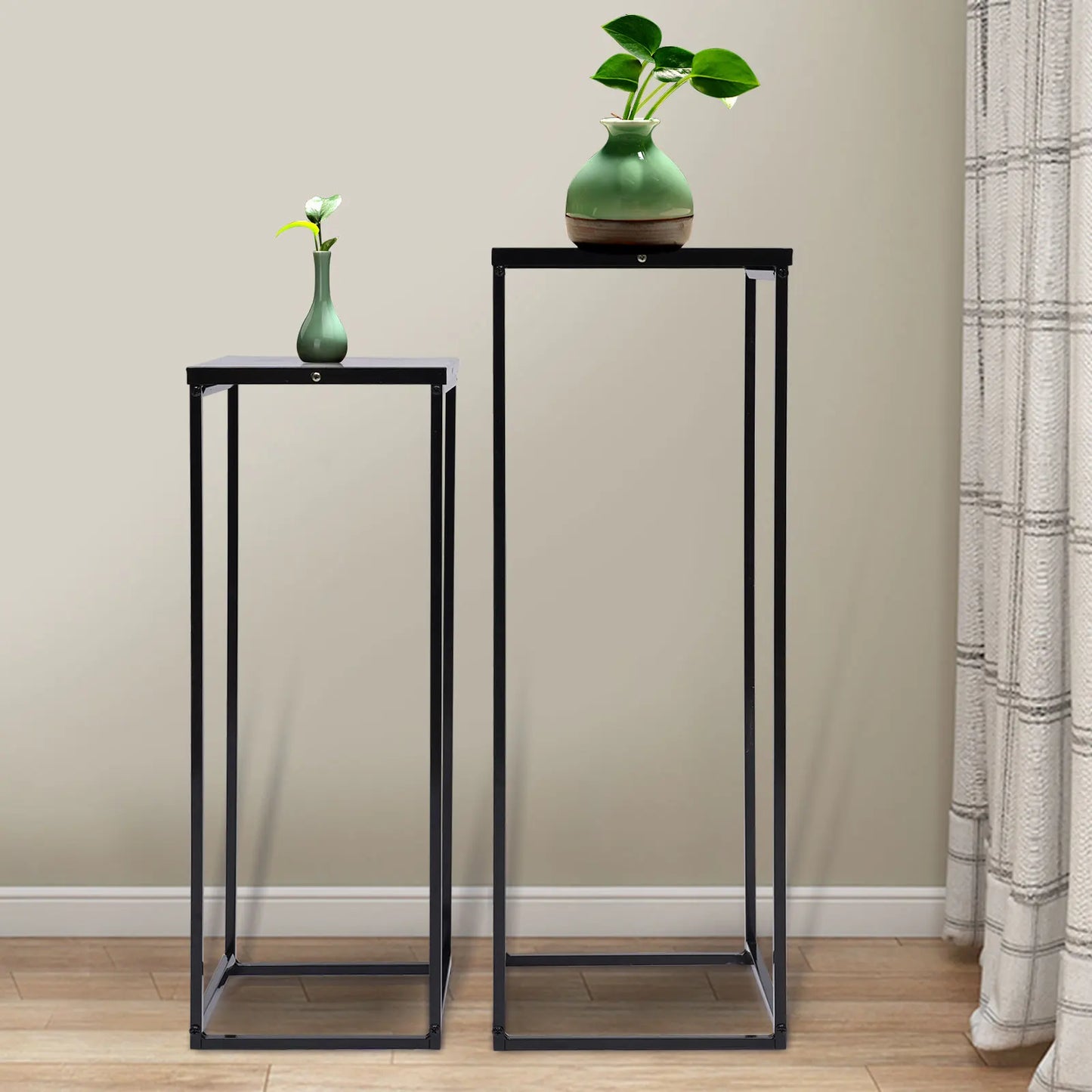 2-Piece Black Metal Plant Stand – Square Flower Holder for Garden & Living Room Décor
