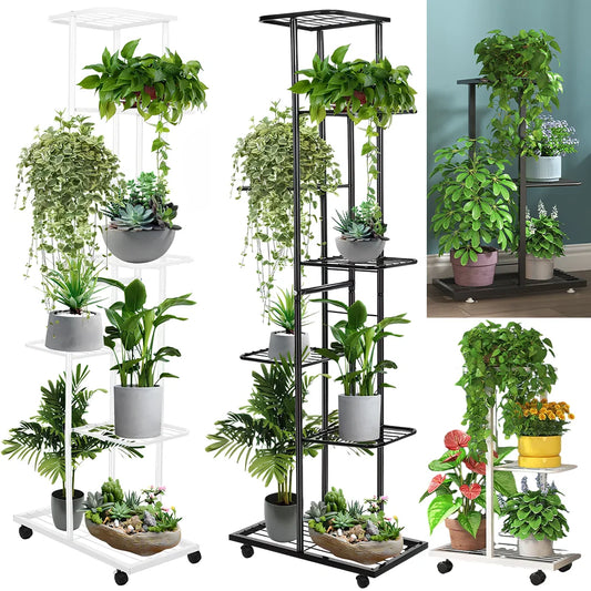 3/7-Tier Plant Stand with Wheels – Flower Display Rack & Indoor Storage Shelf