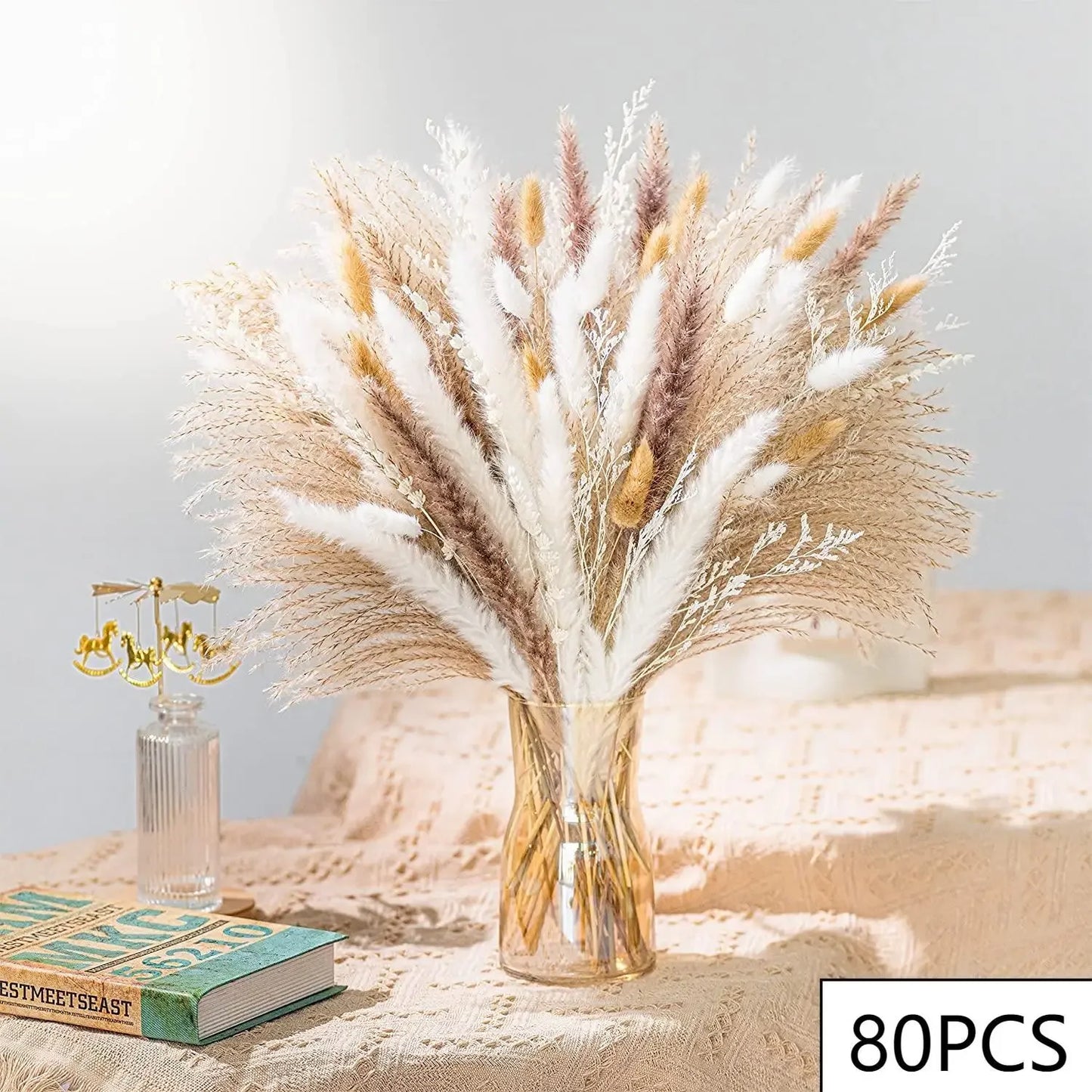 105-Piece Dried Floral Bouquet – Natural Pampas & Rabbit Tail Grass for Boho & Wedding Décor