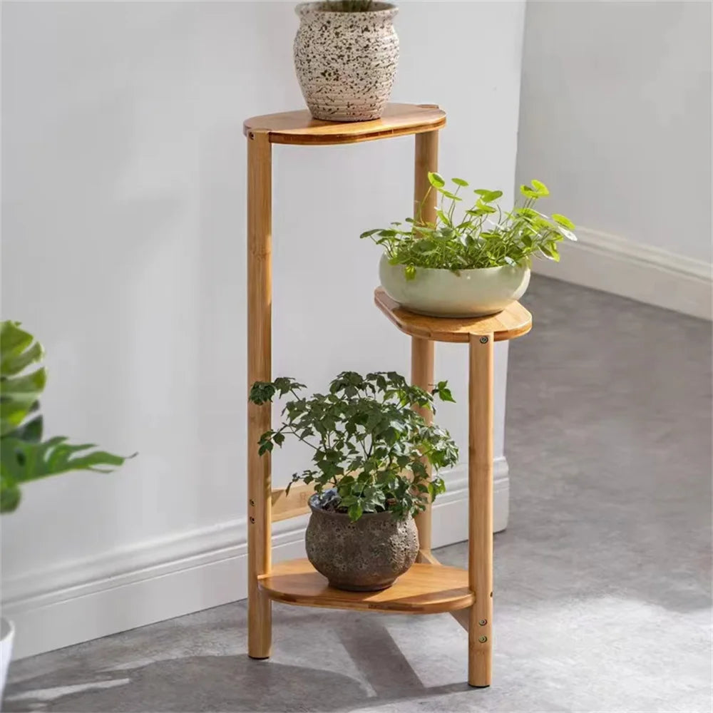 3-Tier Bamboo Corner Plant Stand – Simple Flower Pot Holder for Indoor & Outdoor Display
