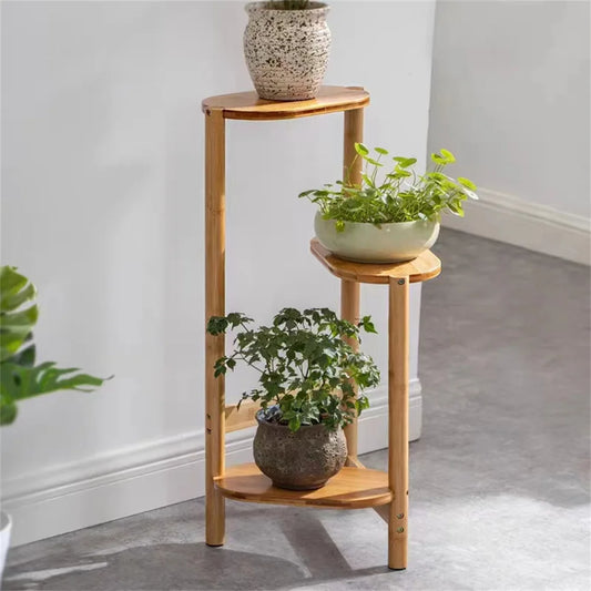 3-Tier Bamboo Corner Plant Stand – Simple Flower Pot Holder for Indoor & Outdoor Display
