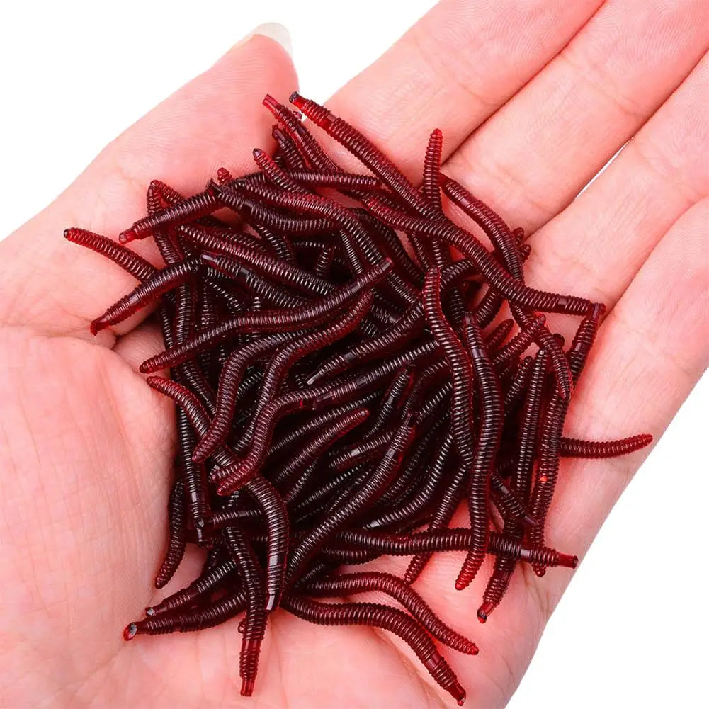 50pcs/100pcs Silicone Red Worm PVC Soft Lures 3.5cm Lifelike Red Worm Earthworm Rubber Baits Shrimp Bass Carp Artificial Fishing
