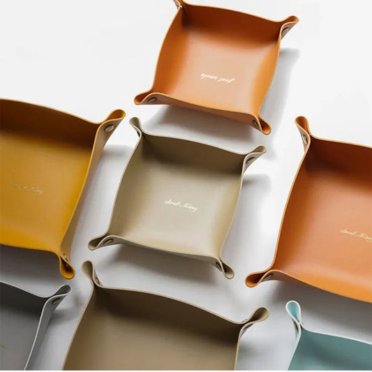 Folding Nordic Leather Storage Box | Desktop Organizer for Jewelry, Cosmetics, Keys & More