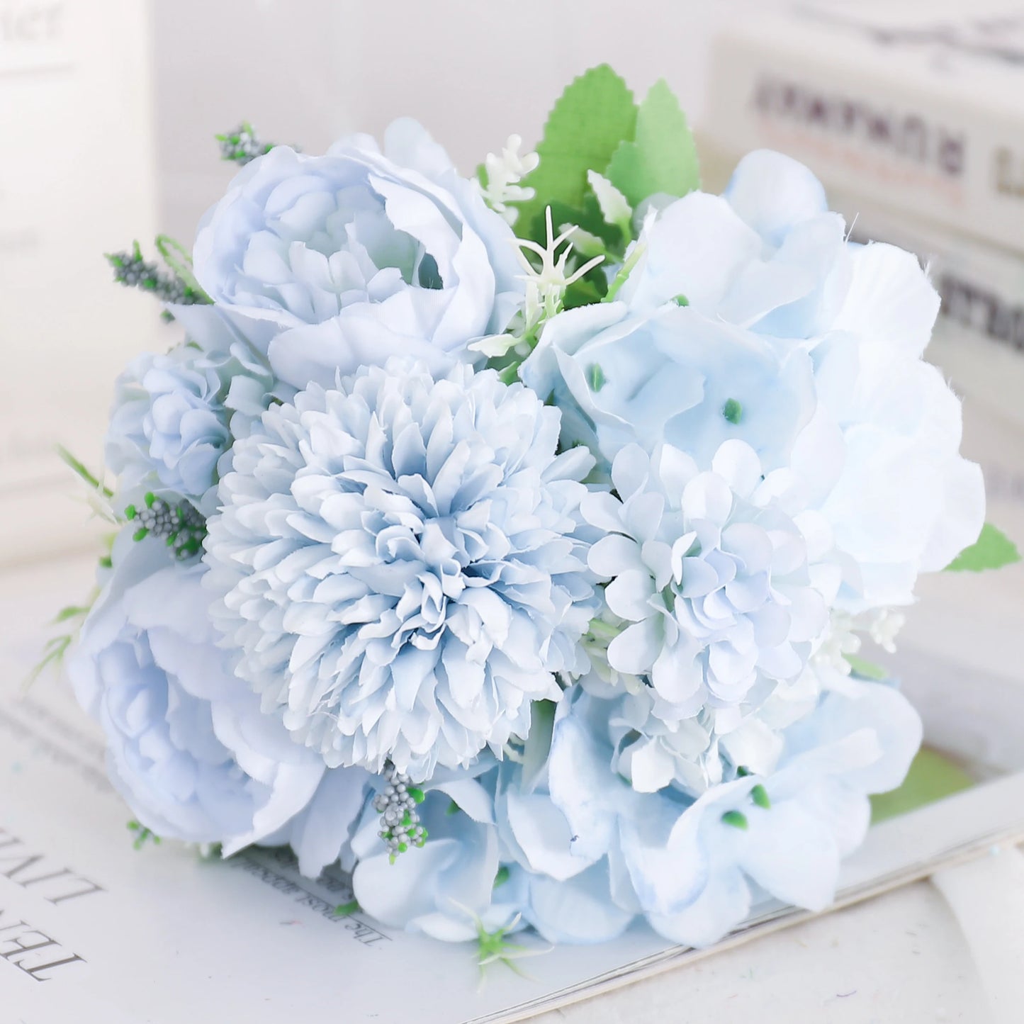 Silk Peony & Hydrangea Bouquet – Elegant Faux Flowers for Home, Weddings & Décor