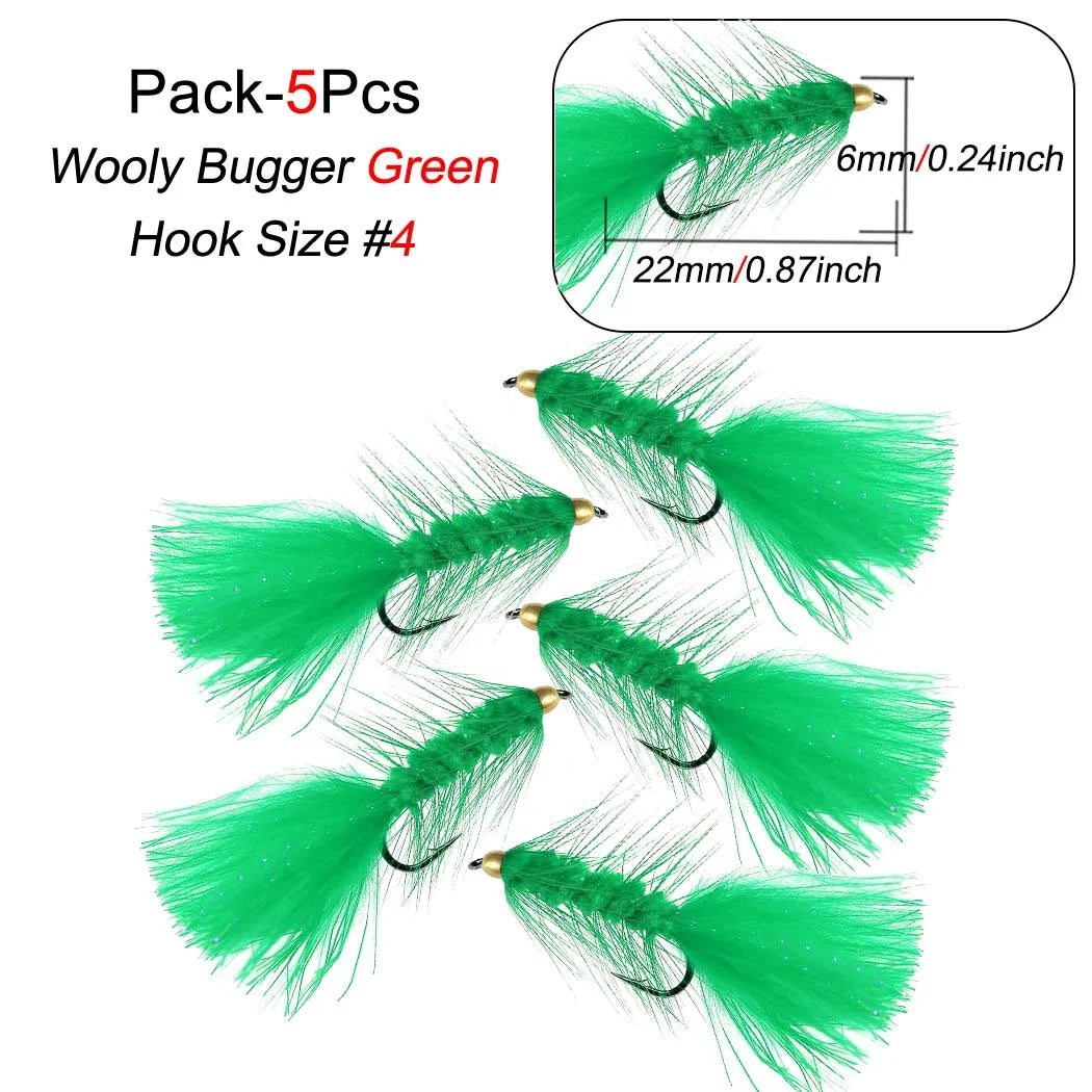 5Pieces Brassbead Wooly Bugger Fly Fishing Flies for Trout, Bass and Salmon-Streamer Assortment Flies Effective Artificial Baits