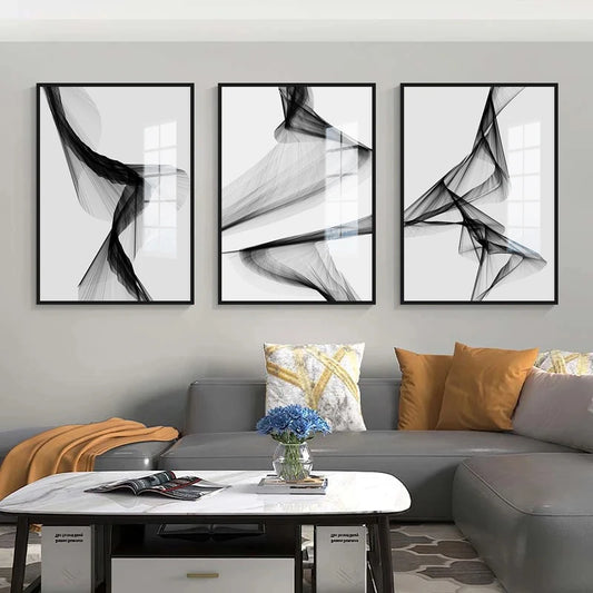Nordic Black & White Abstract Canvas | Modern Line Art Wall Decor (Frameless)