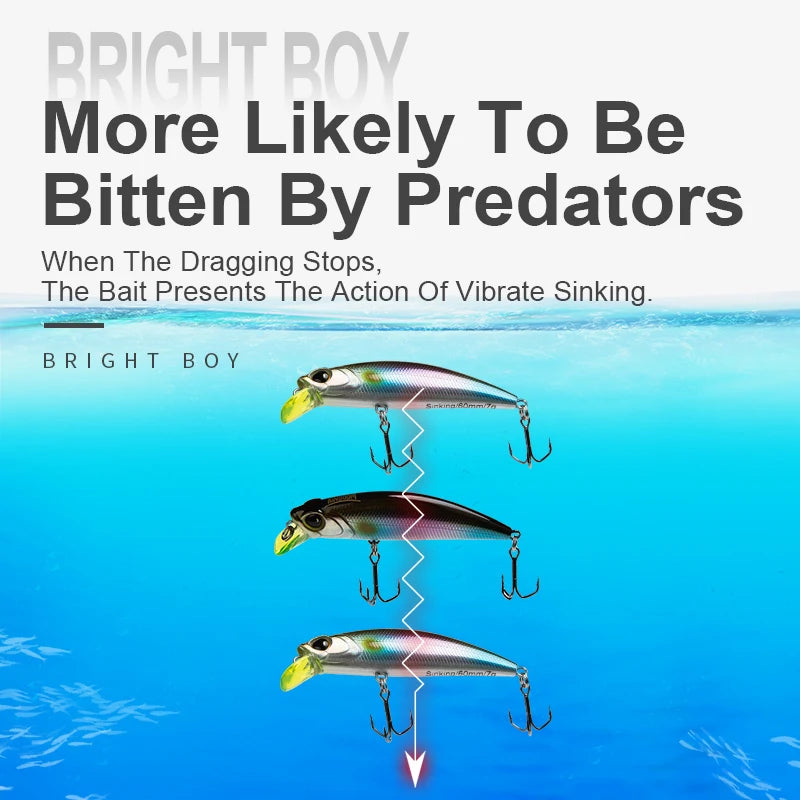 Kingdom Fishing Lures Micro Fly Minnow 3.6g 7g 45mm 60mm Sinking Minnow Artificial Wobblers Hard Bait Noise System Bass Pike