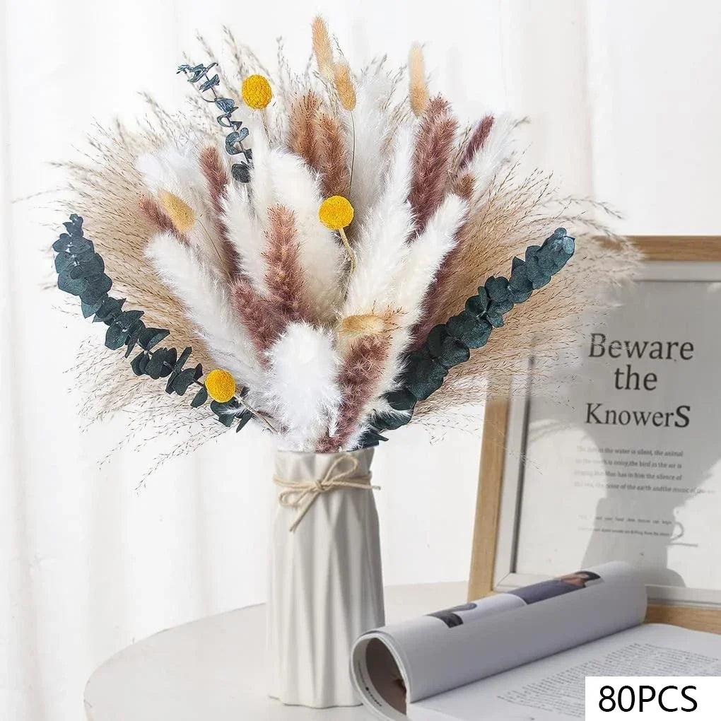 105-Piece Dried Floral Bouquet – Natural Pampas & Rabbit Tail Grass for Boho & Wedding Décor