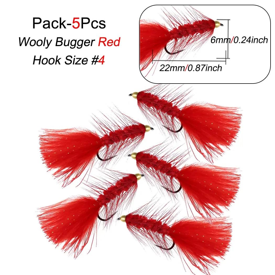 5Pieces Brassbead Wooly Bugger Fly Fishing Flies for Trout, Bass and Salmon-Streamer Assortment Flies Effective Artificial Baits