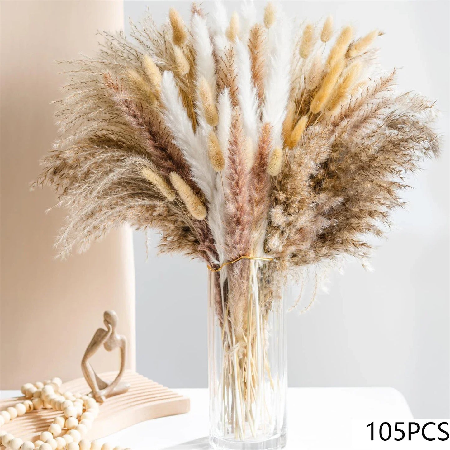 105-Piece Dried Floral Bouquet – Natural Pampas & Rabbit Tail Grass for Boho & Wedding Décor