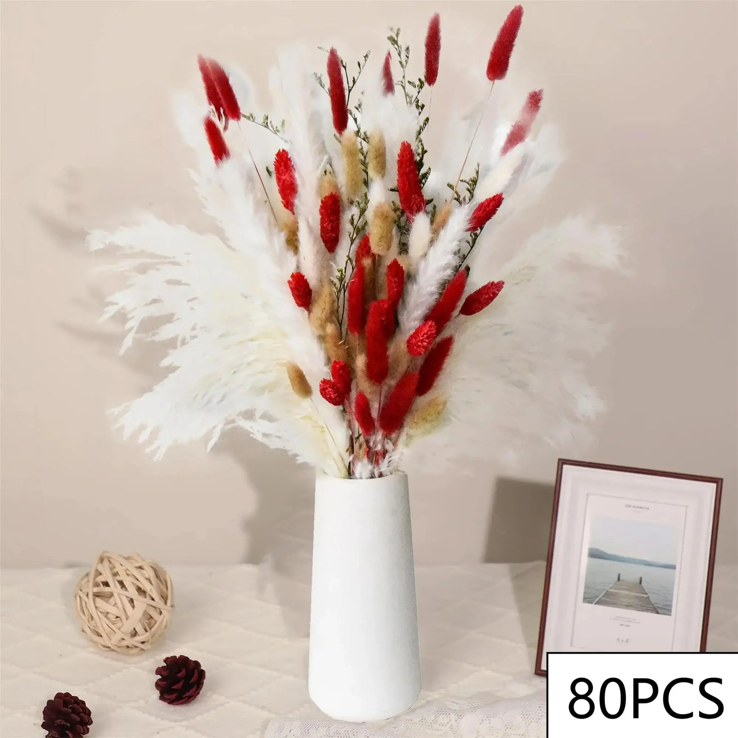 105-Piece Dried Floral Bouquet – Natural Pampas & Rabbit Tail Grass for Boho & Wedding Décor