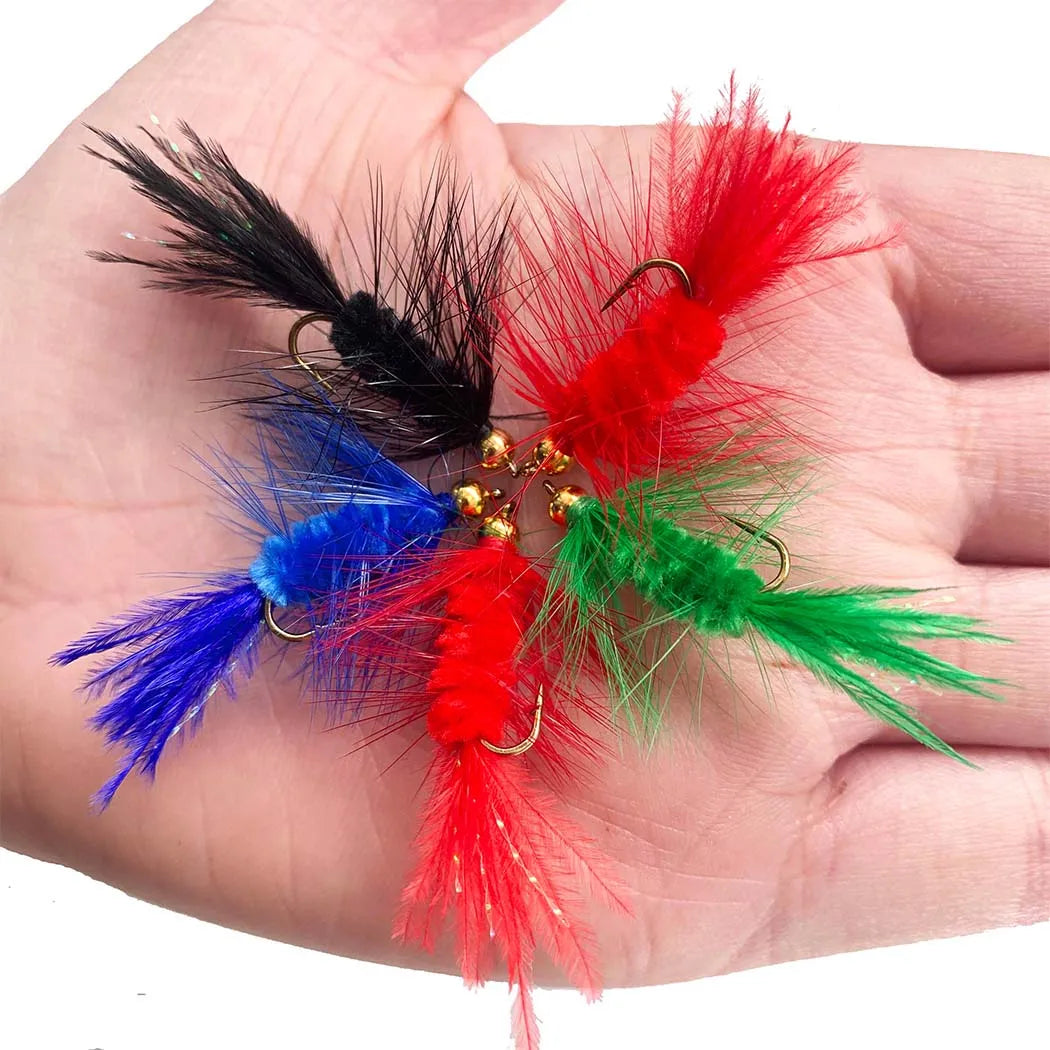 5Pieces Brassbead Wooly Bugger Fly Fishing Flies for Trout, Bass and Salmon-Streamer Assortment Flies Effective Artificial Baits