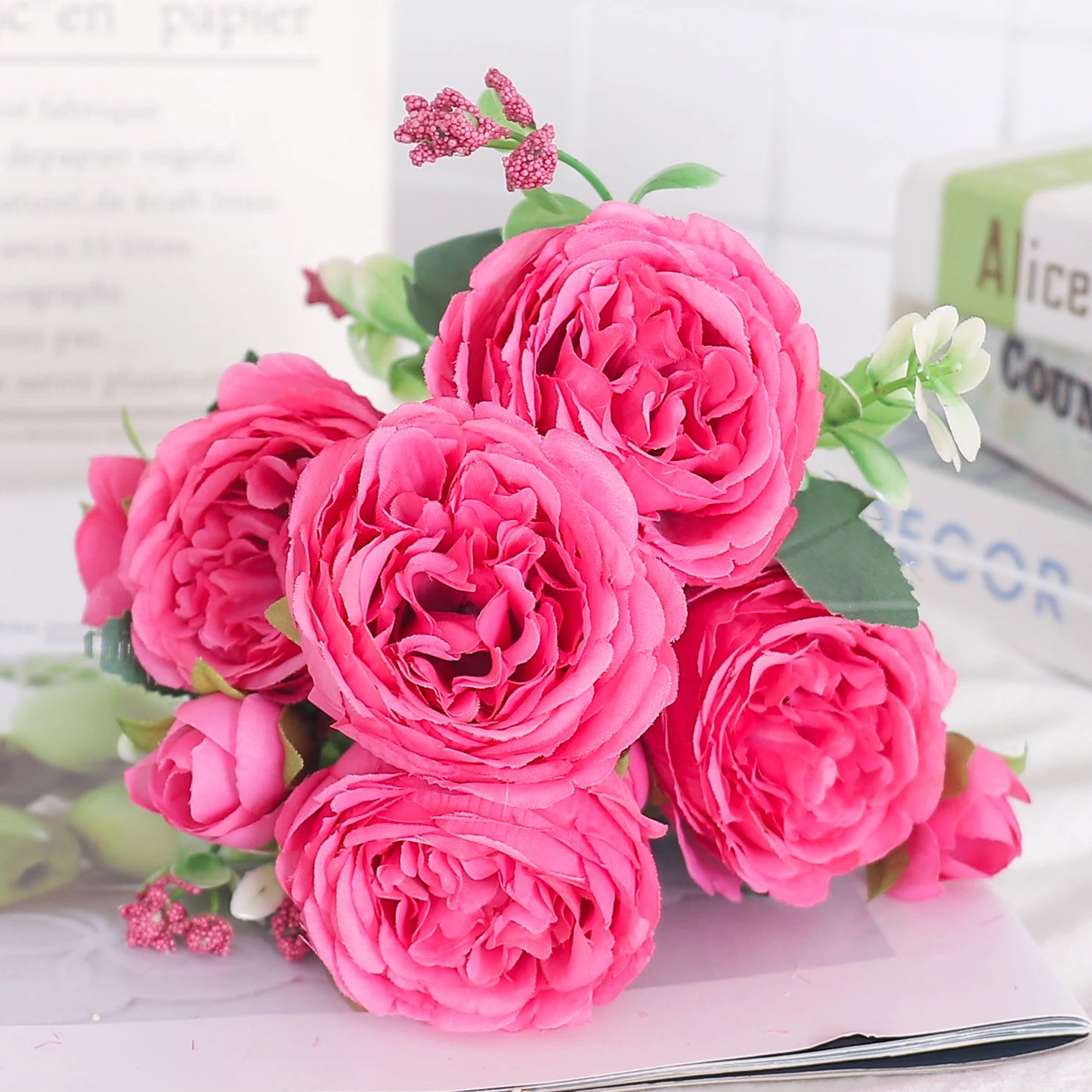 Silk Peony & Hydrangea Bouquet – Elegant Faux Flowers for Home, Weddings & Décor