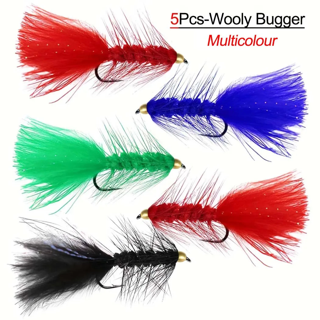 5Pieces Brassbead Wooly Bugger Fly Fishing Flies for Trout, Bass and Salmon-Streamer Assortment Flies Effective Artificial Baits