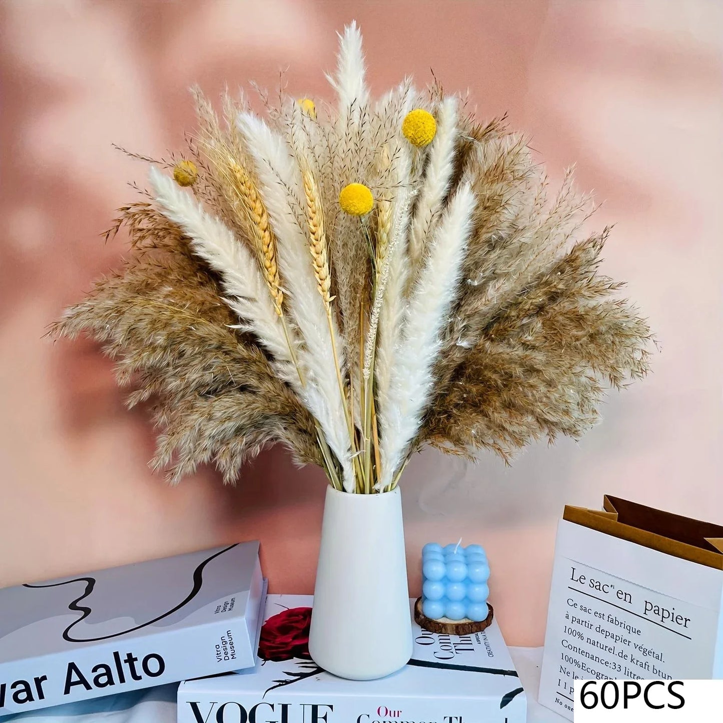 105-Piece Dried Floral Bouquet – Natural Pampas & Rabbit Tail Grass for Boho & Wedding Décor