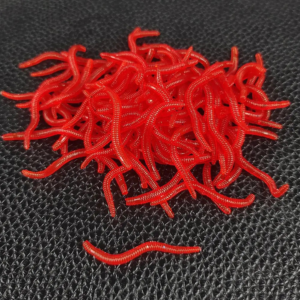 50pcs/100pcs Silicone Red Worm PVC Soft Lures 3.5cm Lifelike Red Worm Earthworm Rubber Baits Shrimp Bass Carp Artificial Fishing