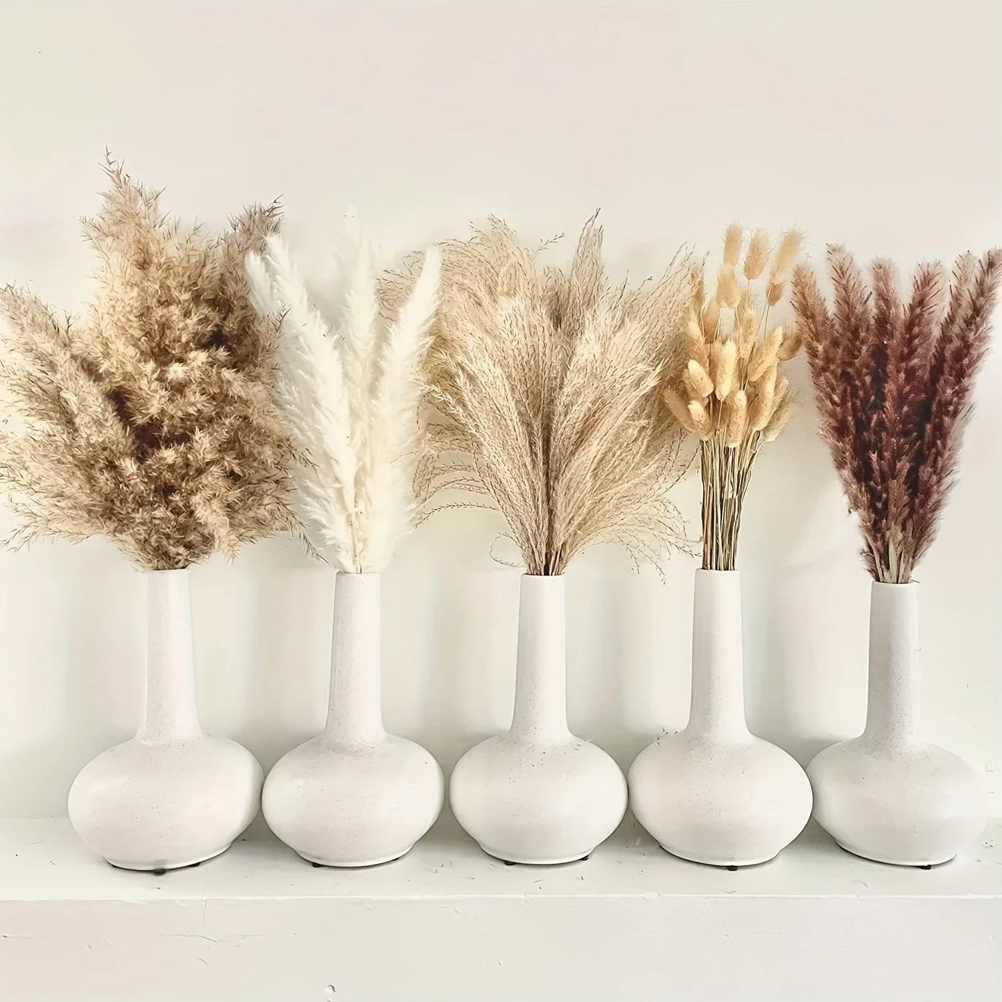 105-Piece Dried Floral Bouquet – Natural Pampas & Rabbit Tail Grass for Boho & Wedding Décor