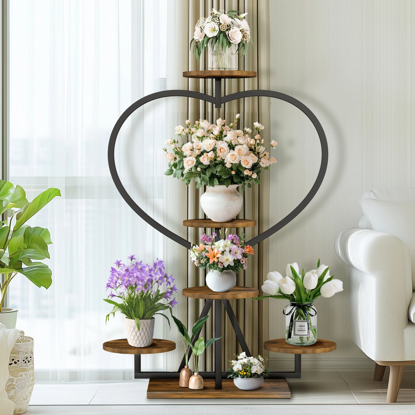 5-Tier Metal & Wood Plant Stand – Tall Indoor/Outdoor Flower Pot Display Rack for Corner