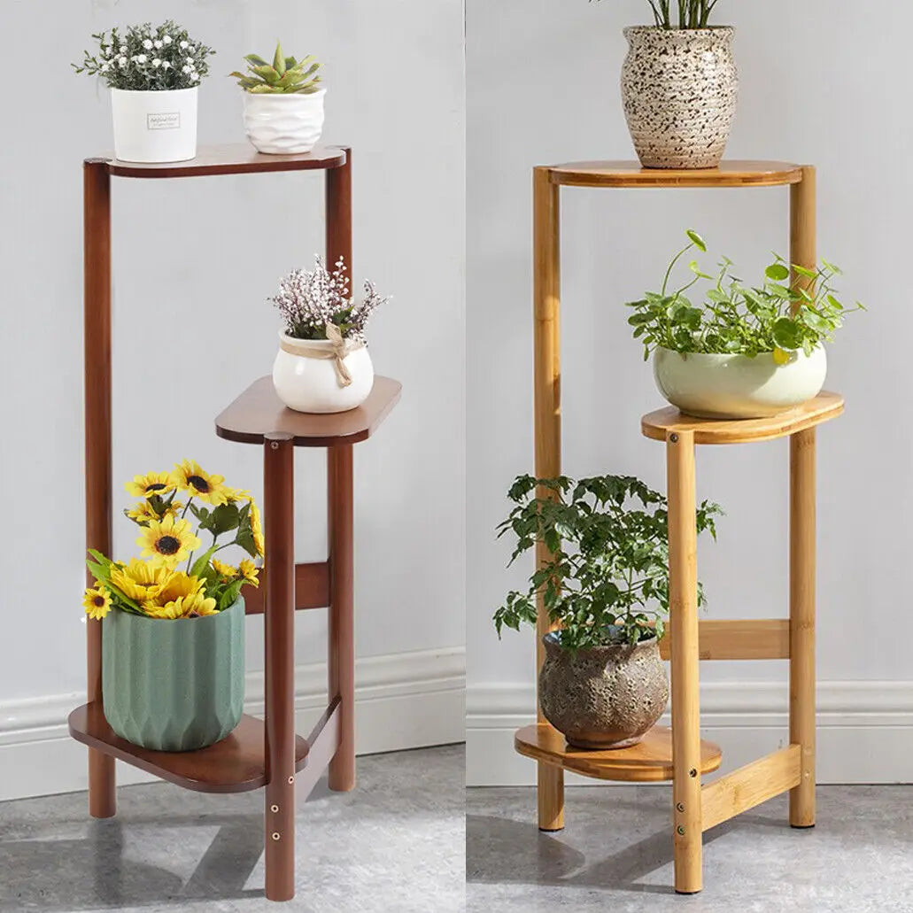 3-Tier Bamboo Corner Plant Stand – Simple Flower Pot Holder for Indoor & Outdoor Display