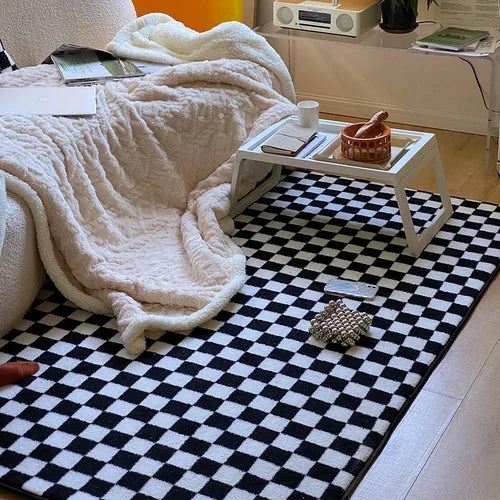 Japanese Style Carpets | Minimalist Living Room & Bedroom Plaid Checkerboard Rug, Large Plush Floor Mat