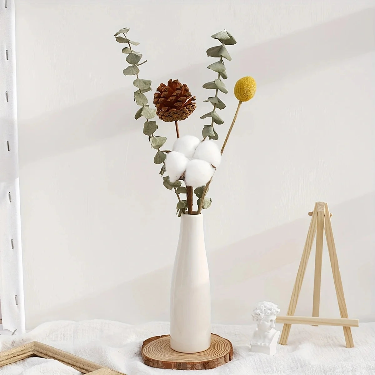 Modern Farmhouse Ceramic Vase – Decorative White Tabletop Décor for Living Room