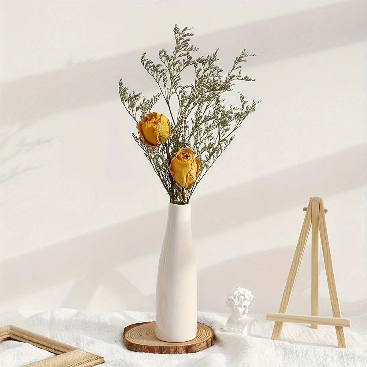 Modern Farmhouse Ceramic Vase – Decorative White Tabletop Décor for Living Room